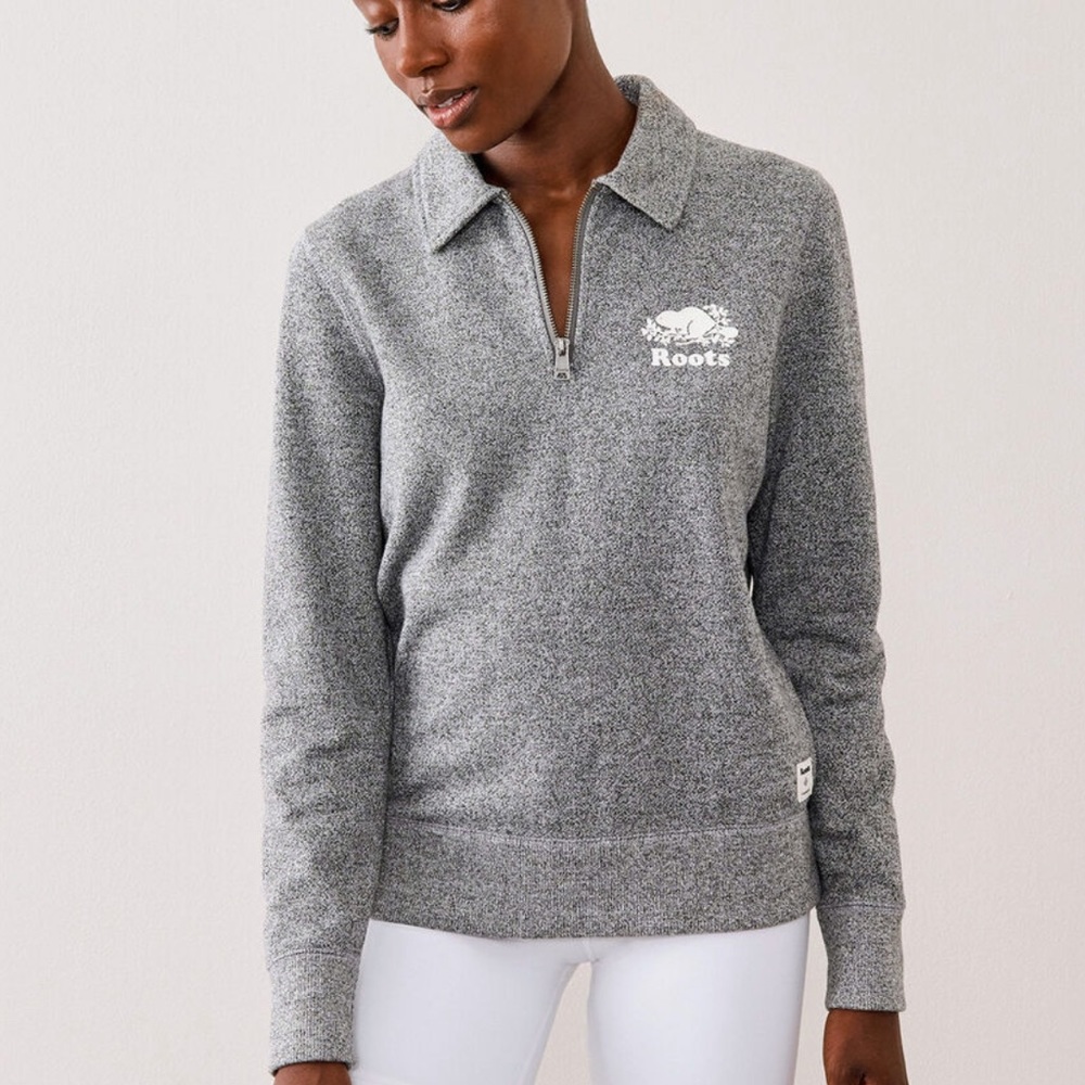 Womens Roots Original Zip Polo XS Salt & Pepper